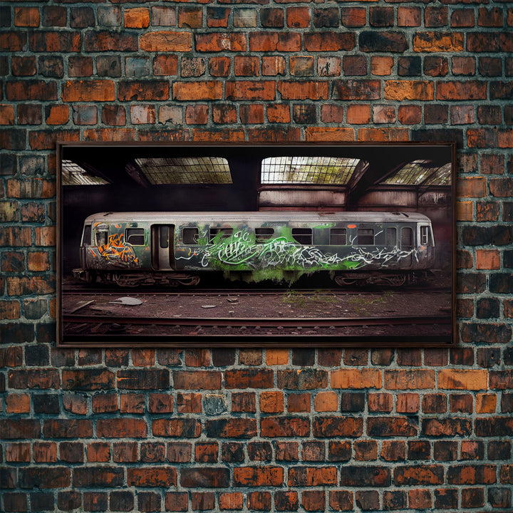 Urban Decay - Graffiti Train Car - Cool Wall Art -Framed Canvas Print - Unique Wall Decor - Framed Art - Subway Car With Graffiti