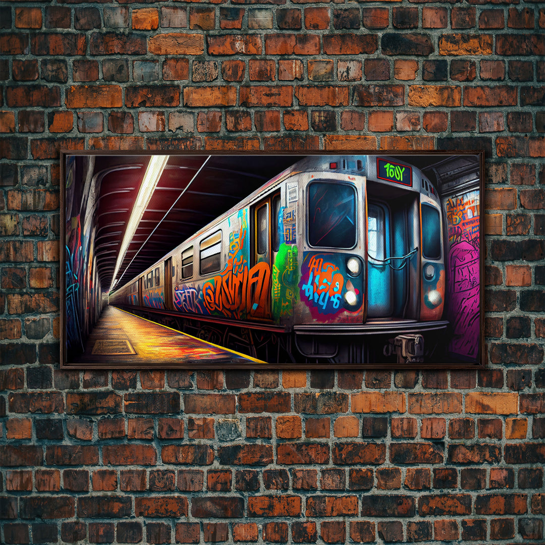 Urban Decay Wall Art - Graffiti Covered Subway Train - 1970s NYC Art - Framed Canvas Print - Original Art - Dystopian Urban Decay