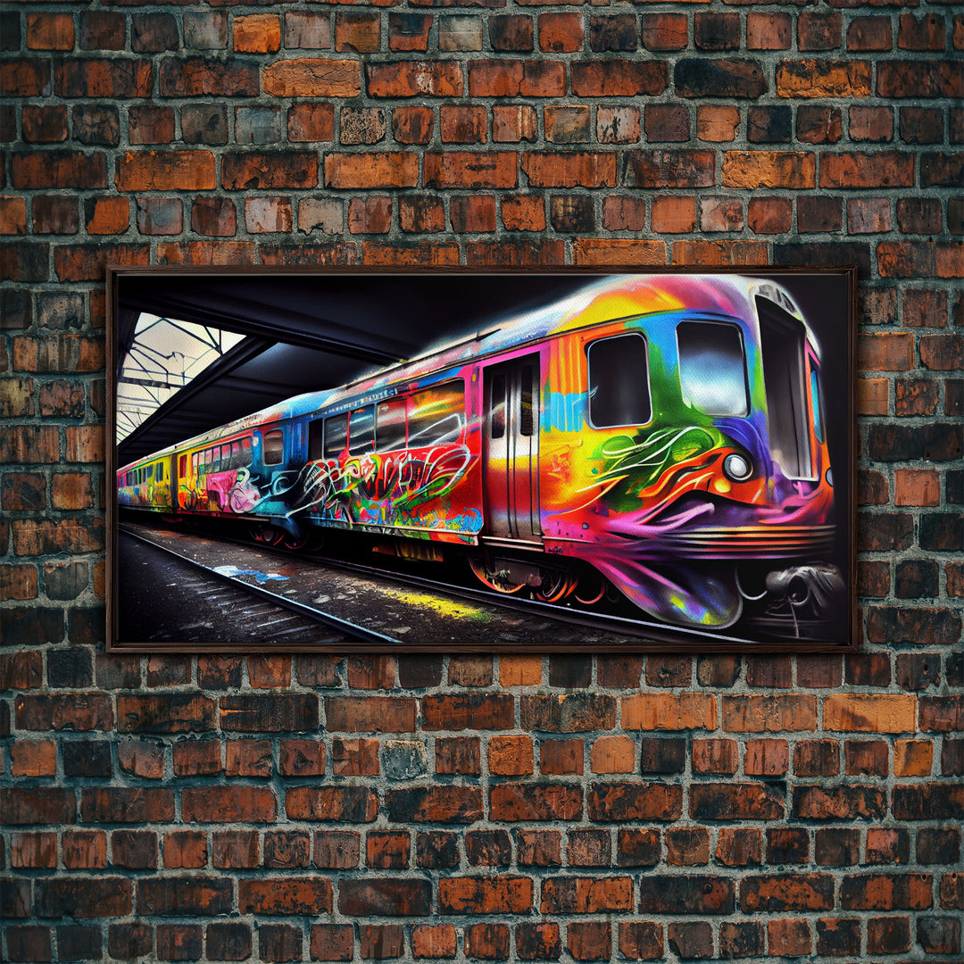 Subway car graffiti art, wall decor, train box car, ready to hang canvas print wall art, rainbow train wall art