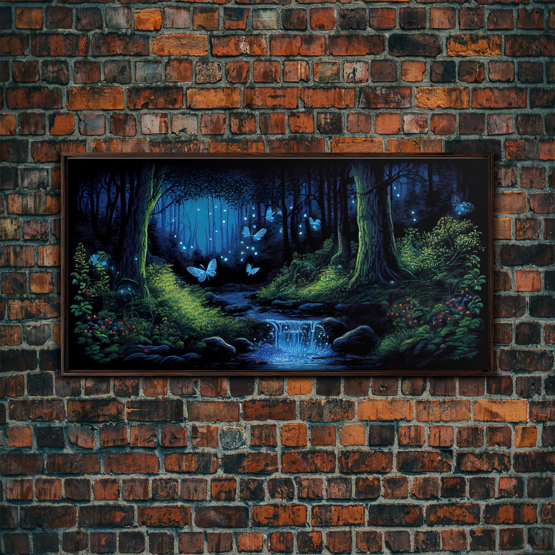 Enchanted Forest Painting, Fantasy Art, Fairy House, Fantasy, Woodland Decor, Woods, Forest, Fairy Forest with Blue Butterflies