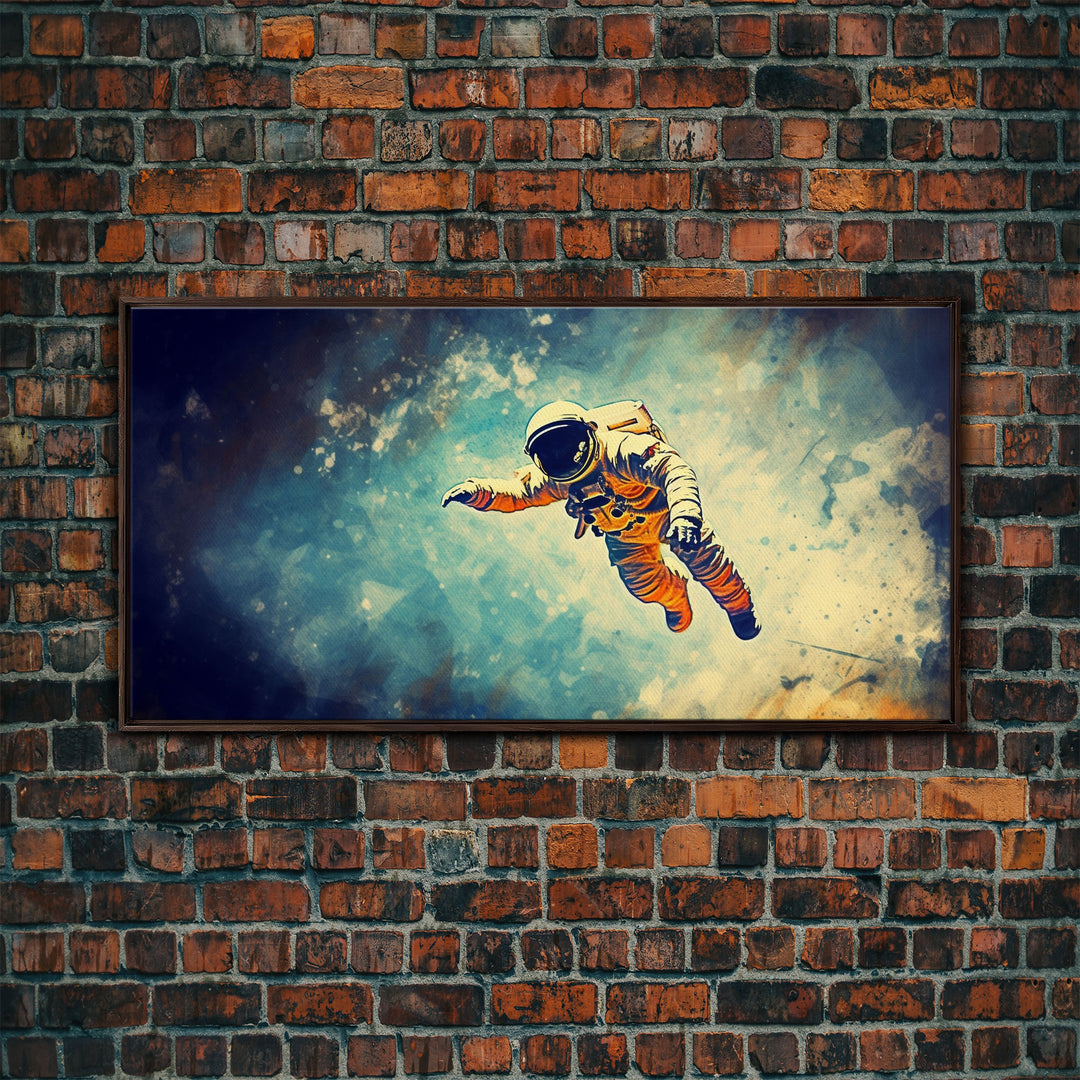 Astronaut In Space Wall Decor, Galaxy Wall Art, Outer Space Wall Art, Panoramic Wall Decor, Canvas Print, Wall Art, Framed Canvas Art