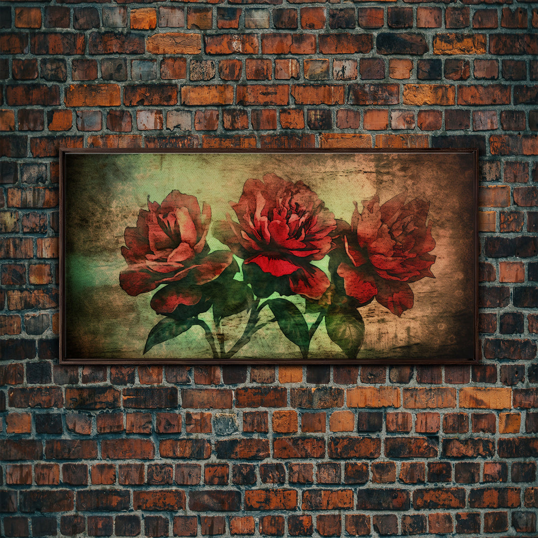 Roses Wall Decor, Floral Wall Art, Three Roses, Nature Print, Panoramic Wall Decor, Canvas Print, Wall Art, Framed Canvas Art