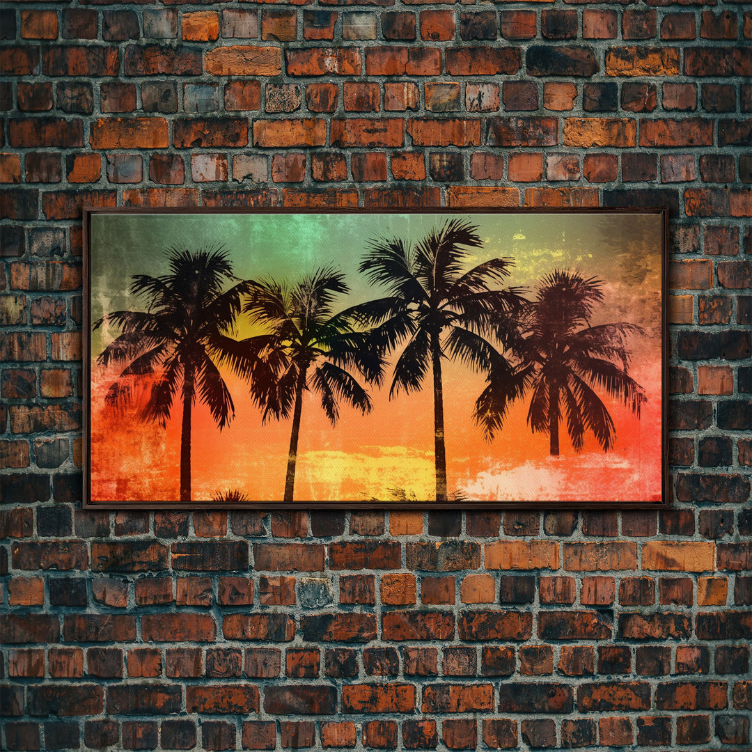 Tropical Wall Art, Sunset Wall Decor, Palm Trees Wall Art, Abstract Art, Panoramic Wall Decor, Canvas Print, Wall Art, Framed Canvas Art