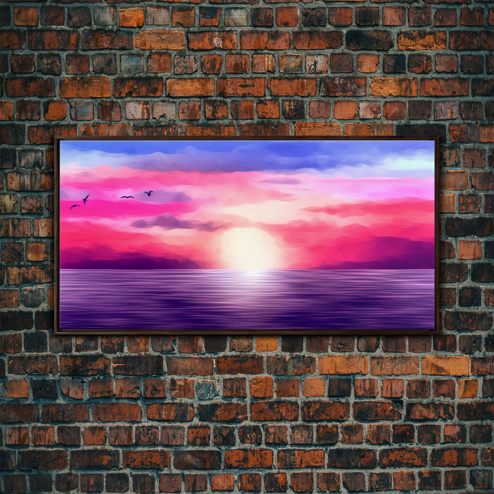 Ocean Sunset Wall Decor, Purple Sunset, Seascape Art, Nature Wall Decor, Panoramic Wall Decor, Canvas Print, Wall Art, Framed Canvas Art