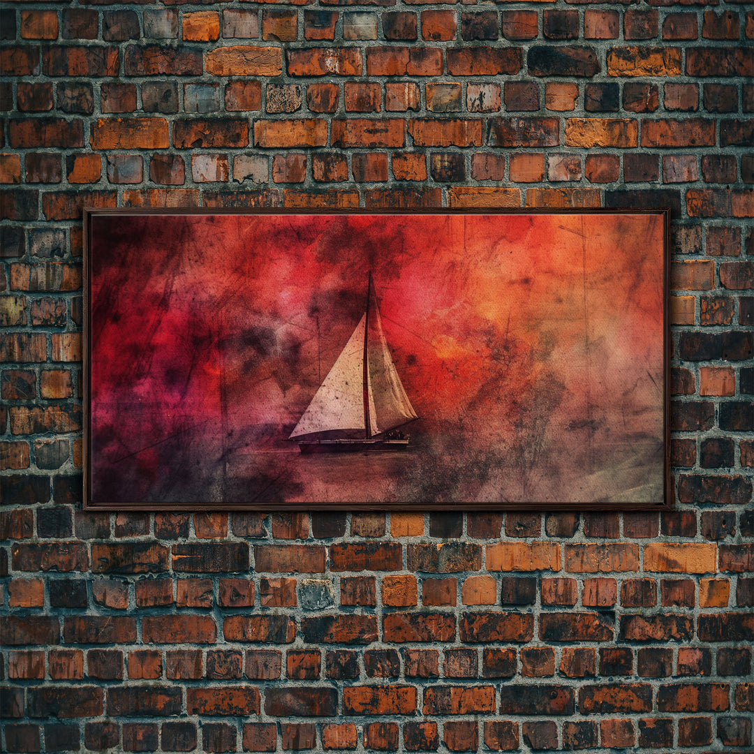 Abstract Sailboat Wall Decor, Ocean Wall Art, Boat Wall Art, Red Wall Decor, Panoramic Wall Decor, Canvas Print, Wall Art, Framed Canvas Art