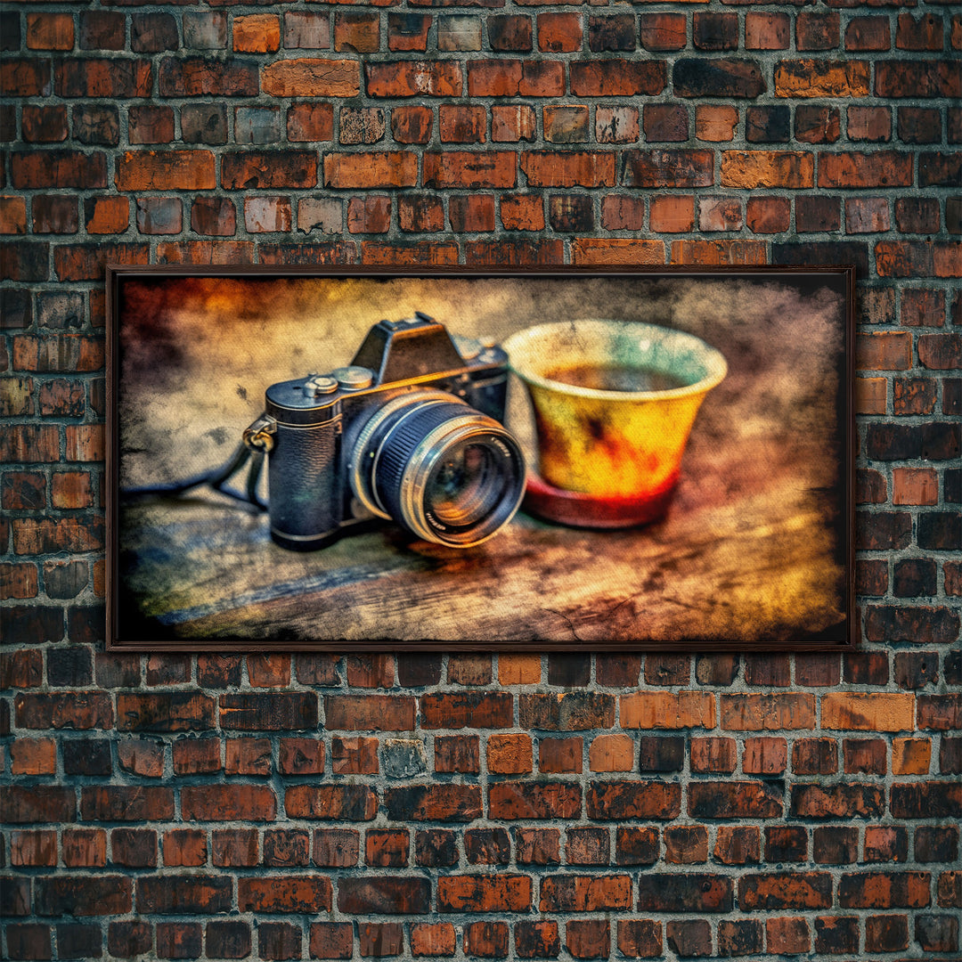 Retro Camera Wall Decor, Film Camera Wall Art, Grunge Art, Photography Art, Panoramic Wall Decor, Canvas Print, Wall Art, Framed Canvas Art