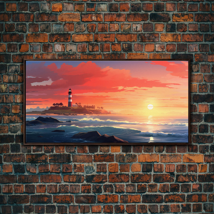 Lighthouse Decor, Nautical Wall Art, Ocean Wall Art, Sunset Wall Print, Panoramic Art, Wall Art, Canvas Art, Landscape Art, Apartment Art