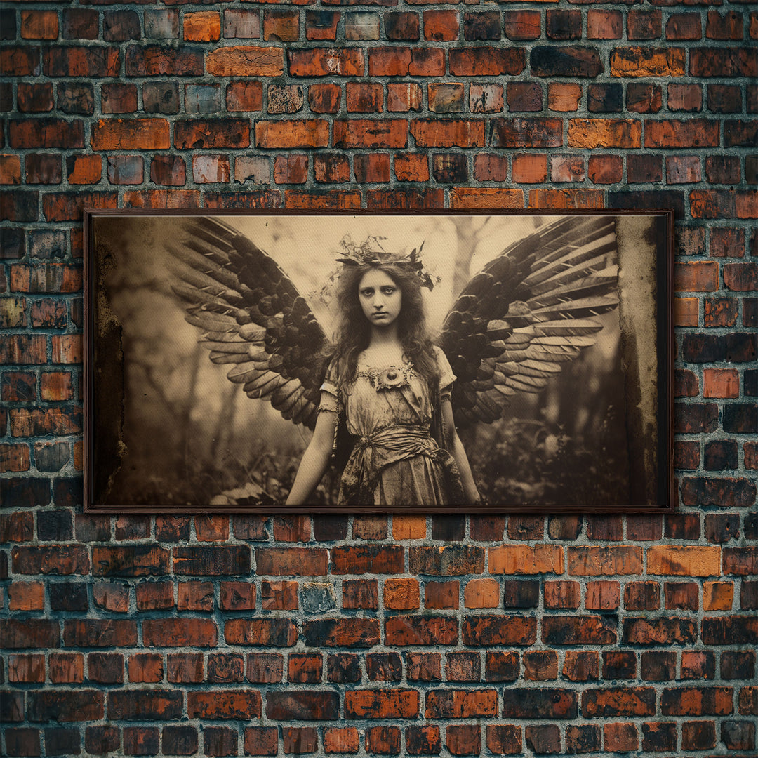 Tintype Photo Of An Angel, Angel Art, Angel Painting, Framed Canvas Print, Guardian Angel, Angel Art Print, Angel Wings, Religious Art