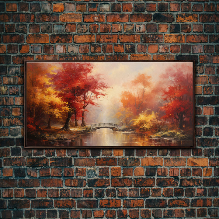 Fall Centerpiece, Beautiful Forest In Early Autumn, Landscape Framed Canvas Print Painting, Wall Art, Wall Decor, Autumn Decor, Farmhouse