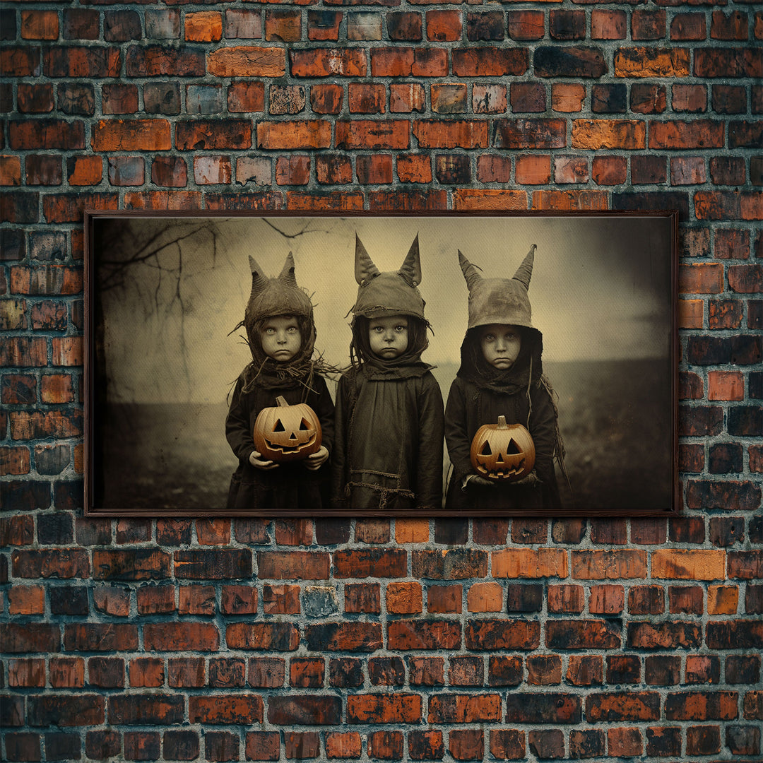 The Little Witches Gothic Victorian Haunted Art, Spooky Halloween Decor, Framed Canvas Print, Halloween Poster, Scary Halloween Wall Art