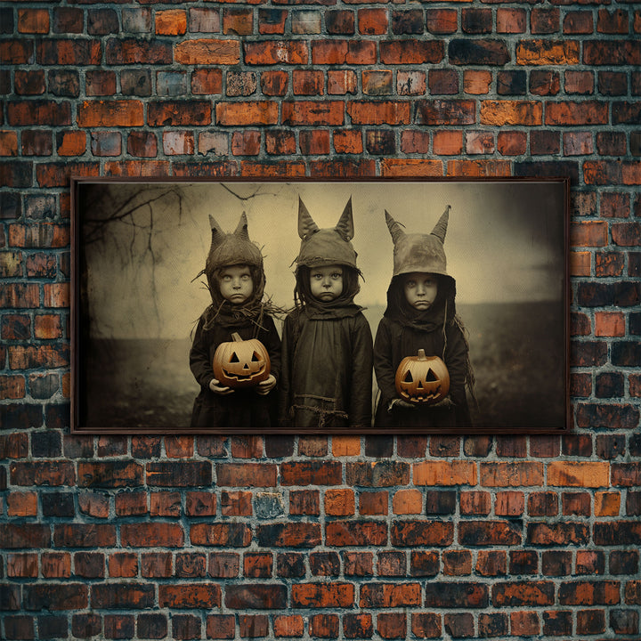 The Little Witches Gothic Victorian Haunted Art, Spooky Halloween Decor, Framed Canvas Print, Halloween Poster, Scary Halloween Wall Art