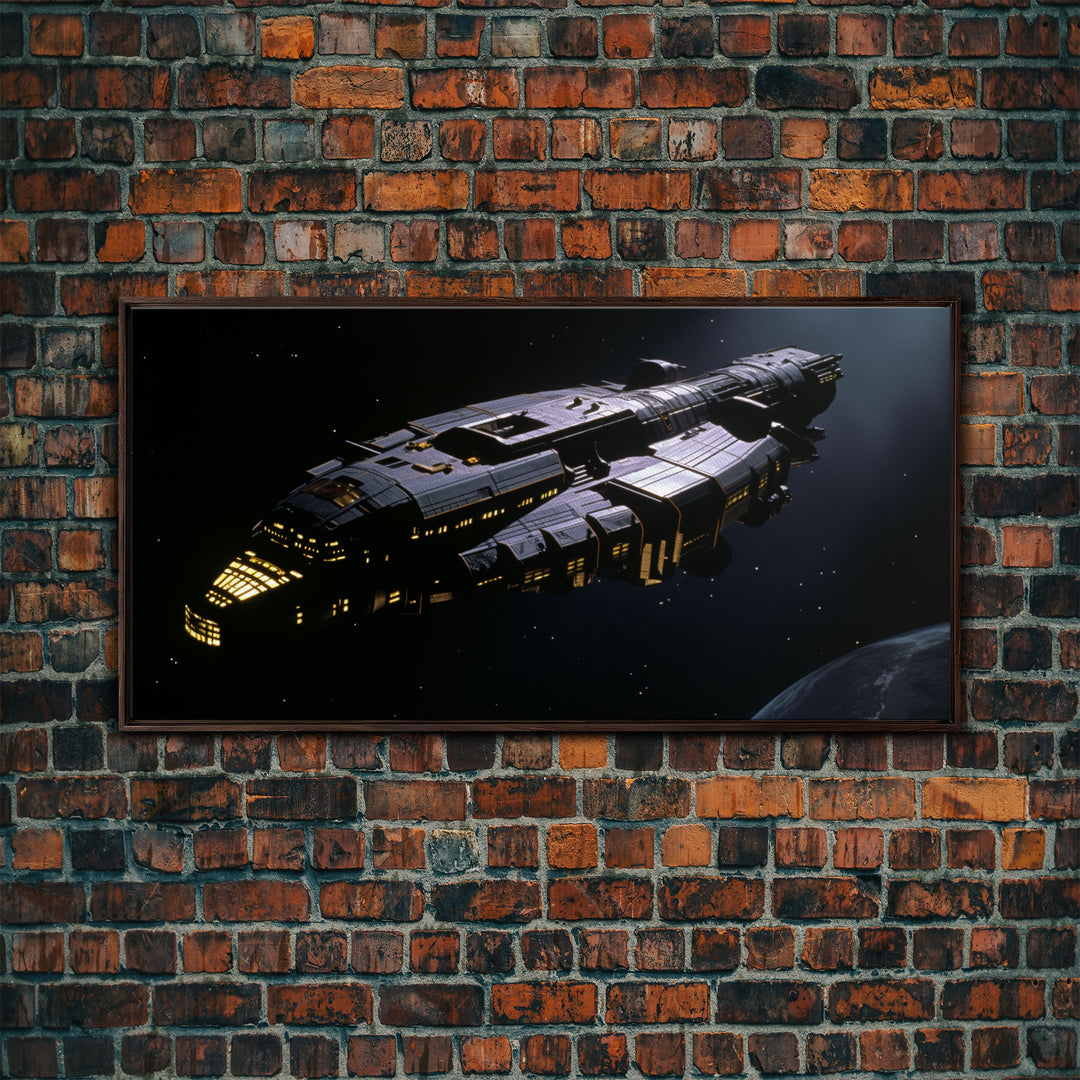 The Frigate, Cool Scifi Wall Art, Scifi Art, Framed Canvas Print, Gull Wing Space Ship, Unique Art, Alien Wall Art