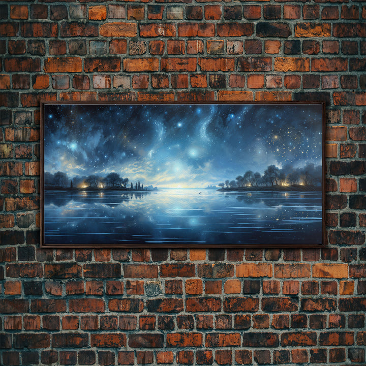 Starry Night Sky, Framed Canvas Print, Beautiful Oil Painting, Minimalist / Boho Style Wall Decor, Cool Wall Art, Unique Gift Idea