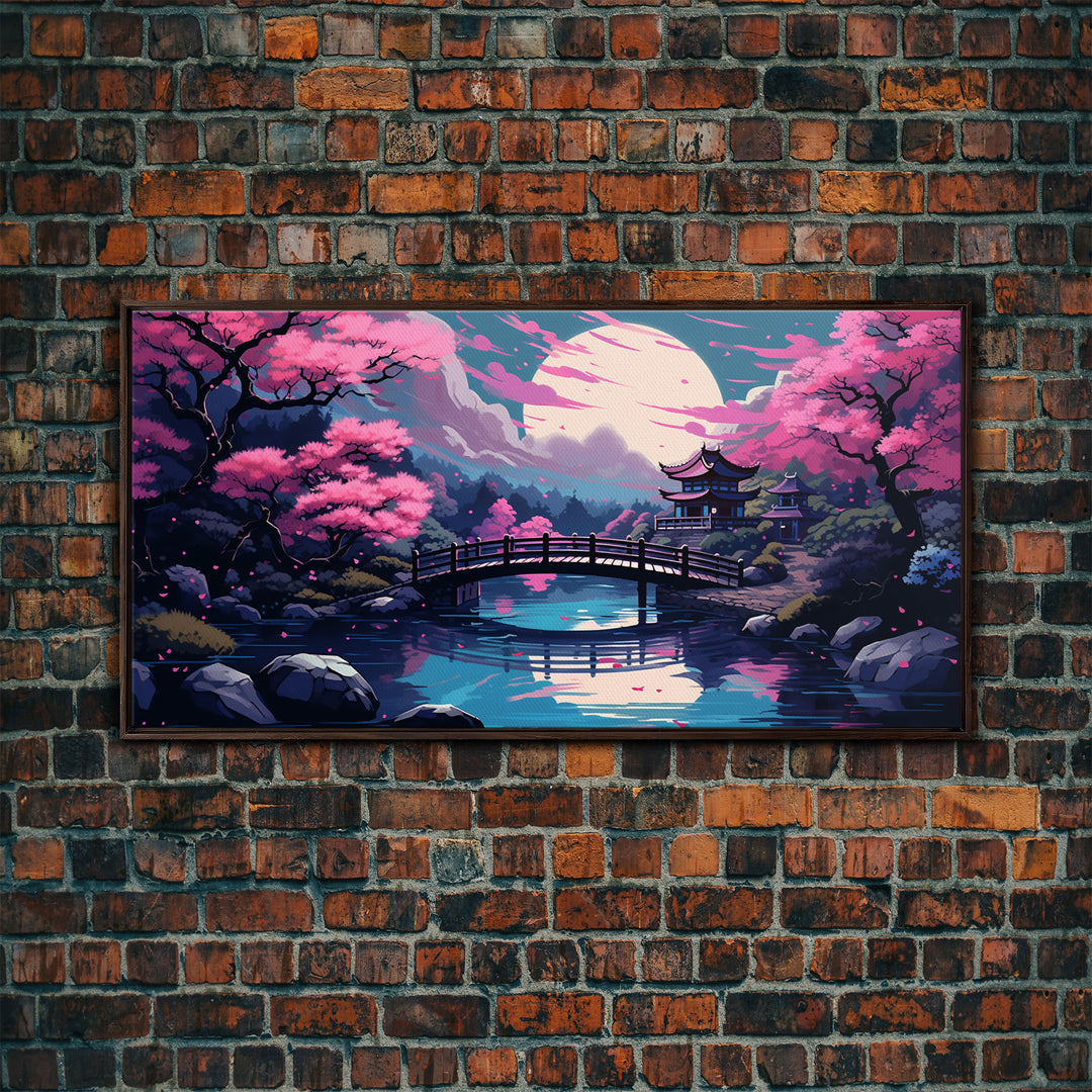 Japanese Art- Wabi Sabi Style Japanese Synthwave Pagoda, Game Room Art, Framed Canvas Print, Framed Art, Framed Painting, Retro Aesthetic