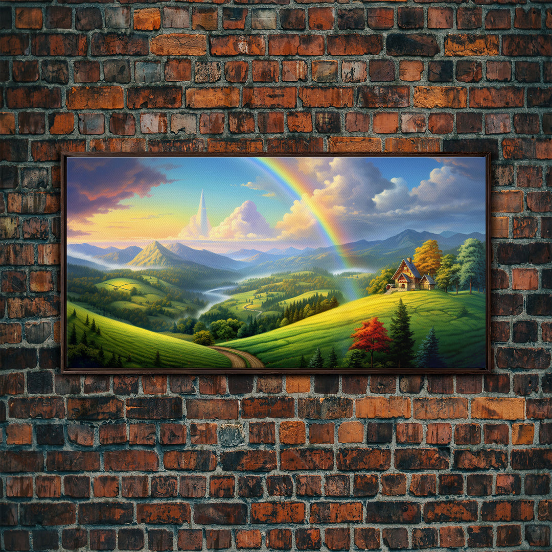 Rainbow Wall Decor, Fantasy Art, Mountains Wall Art, Panoramic Art, Wall Art, Canvas Art, Landscape Art, Appreciation Gift, College Dorm Art