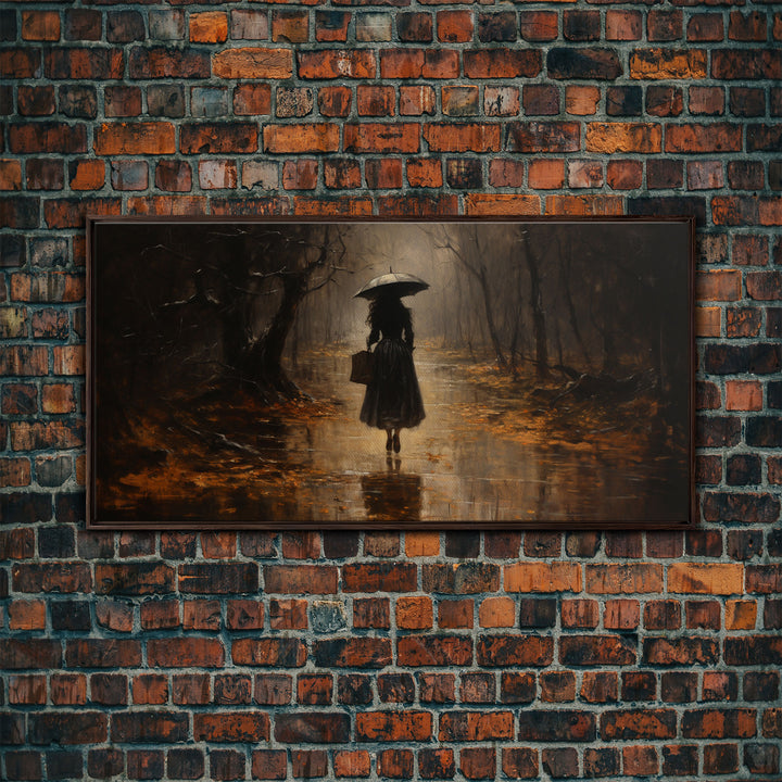 Witch Walking In The Rain, Witch Print, Framed Canvas or Poster, Victorian Oil Painting, Dark Academia, Witchcraft Decor, Witchy Art