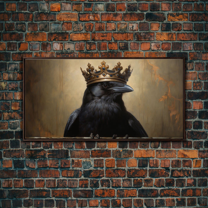 The Raven King, Framed Canvas Print, Cool Halloween Decor, Gothic Crow Art, Victorian Oil Painting, Halloween Art, Goth Decor