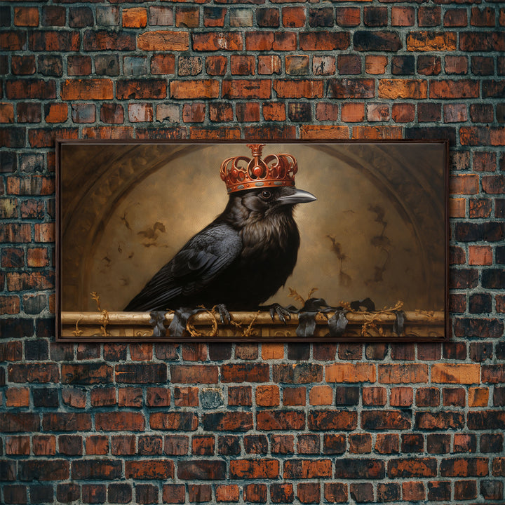 The Crow King, Framed Canvas Print, Cool Halloween Decor, Gothic Raven Art, Victorian Oil Painting, Halloween Art, Goth Decor