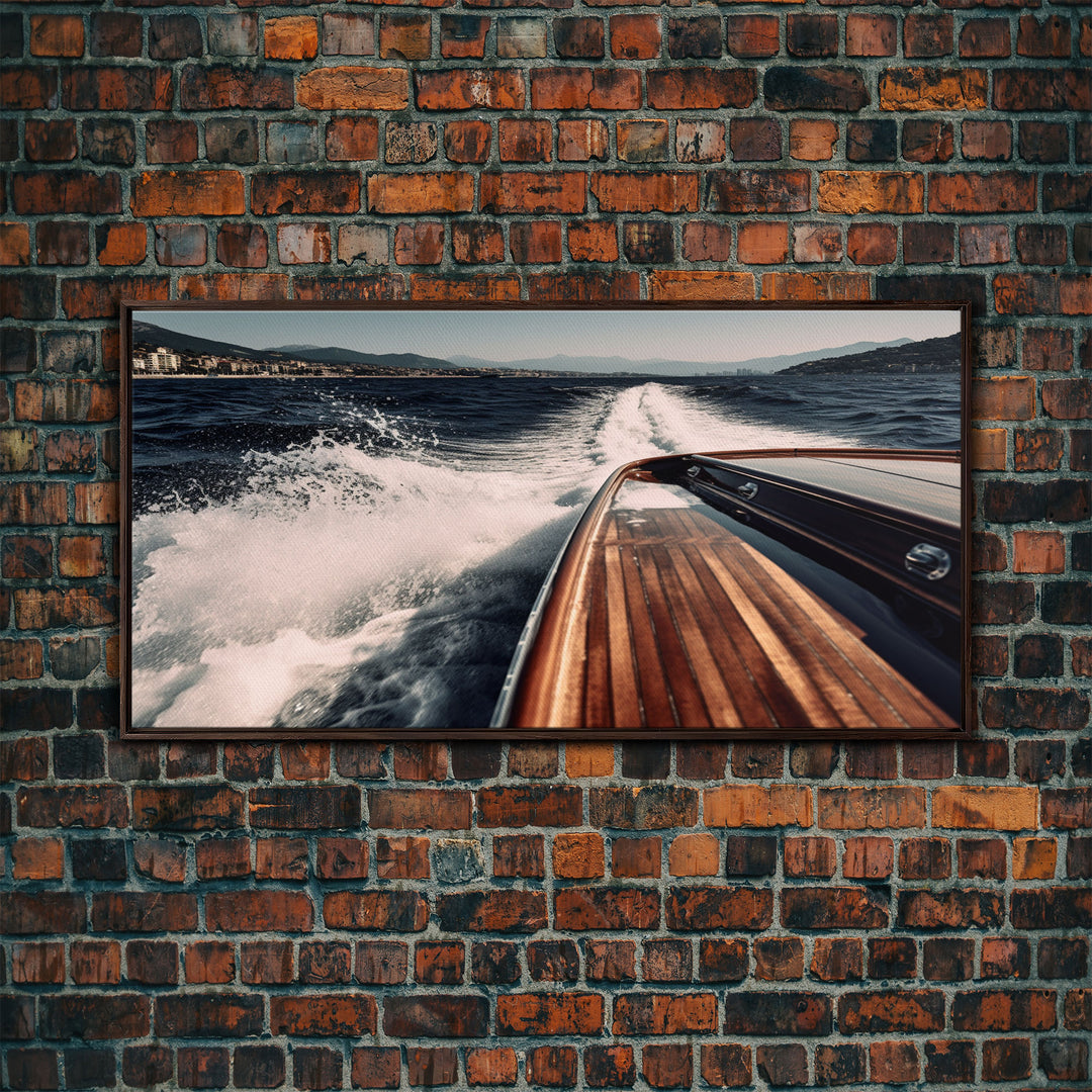 Leaving Italy In the Rear View, Nautical Decor, Framed Canvas Print, Speed Boat Photography Print, Vaporwave Aesthetic