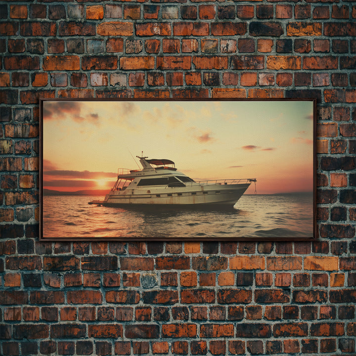 An Abandoned Yacht at Sunset - Framed Canvas Print - Nautical Decor - Vaporwave Art - Liminal Spaces - Urban Decay - Eclectic Wall Art