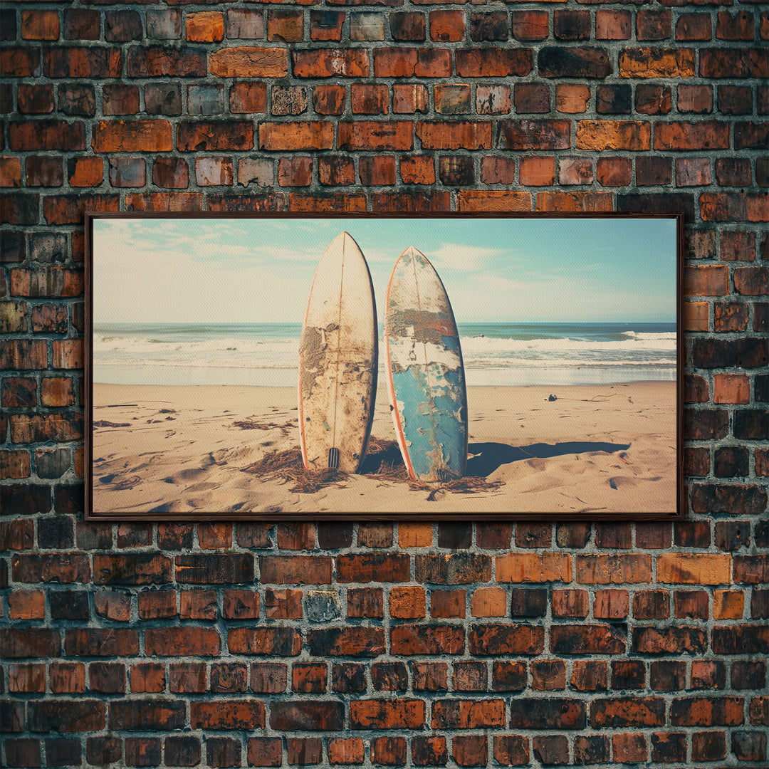 Abandoned Surfboards On Miami Beaches In the 1980s - Framed Canvas Print - Photography Print - Vaporwave Aesthetic Wall Art