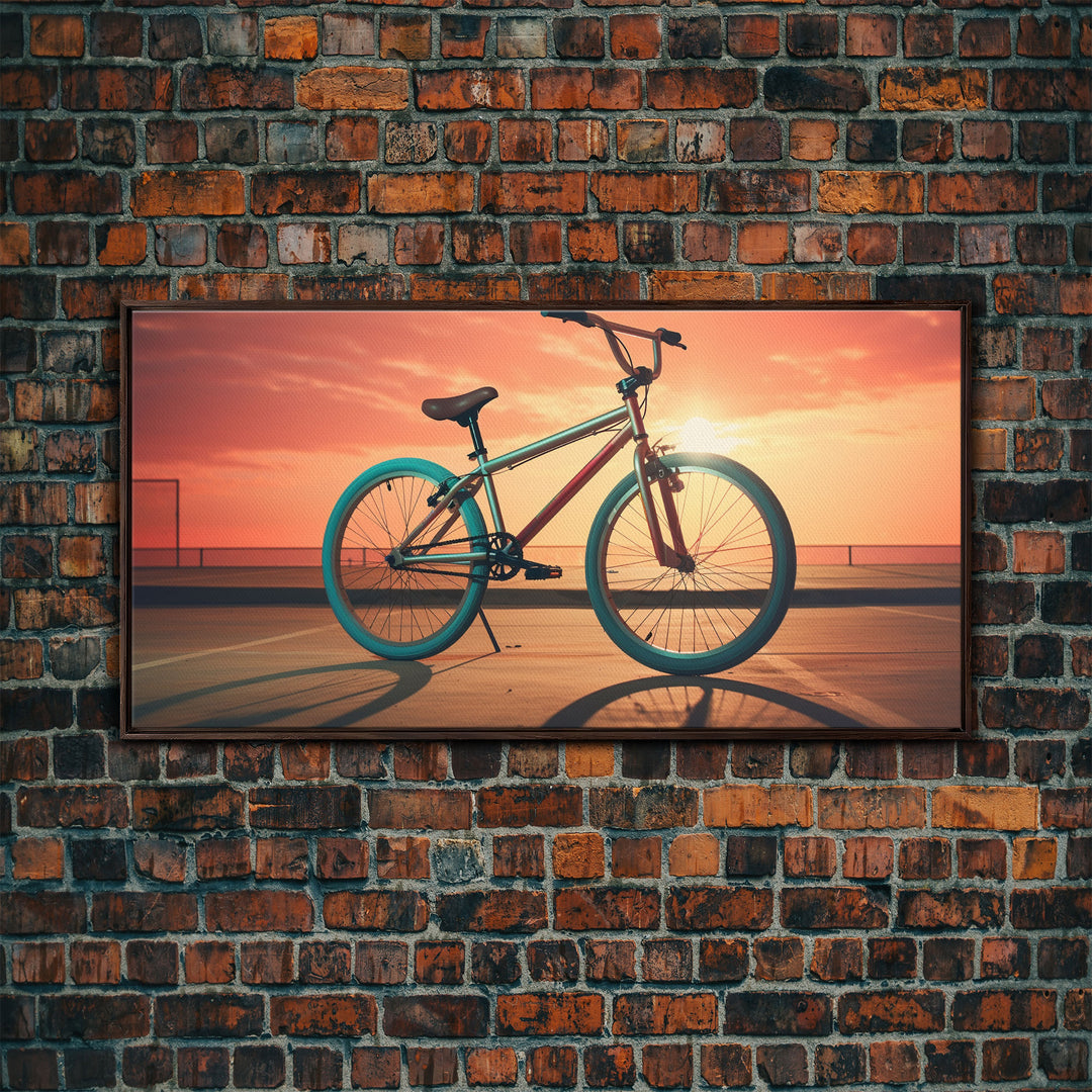 Vaporwave BMX Bike, Framed Canvas Print, Retro Wall Art, Sunset Photography, Bicycle Decor, Bike Rider Gift, Guy Gift