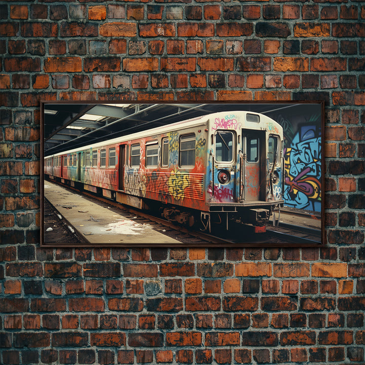 Graffiti Art On A Subway Train, Framed Canvas Print, Urban Decay, NYC 1970s, Graffiti Wall Art, Street Art, Pop Art Print, Industrial Art