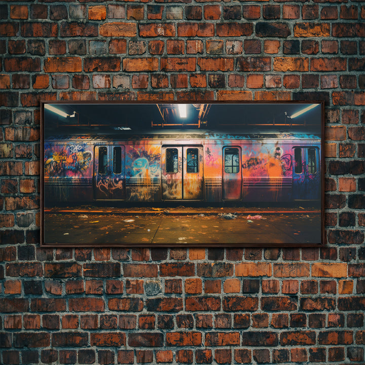 Graffiti Art On A Subway Train, Framed Canvas Print, Urban Decay, NYC 1970s, Graffiti Wall Art, Street Art, Pop Art Print, Industrial Art