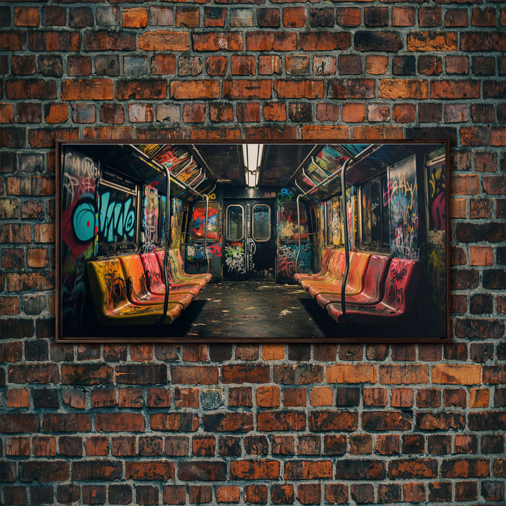 Graffiti Art On A Subway Train, Framed Canvas Print, Urban Decay, NYC 1970s, Graffiti Wall Art, Street Art, Pop Art Print, Industrial Art