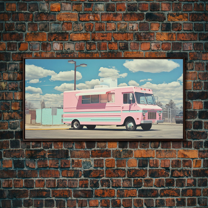 Retro Vaporwave Ice Cream Truck, Framed Canvas Print, Vintage Style Decor, Photography Print, Fine Art Print, Eclectic Decor, Minimalist Art