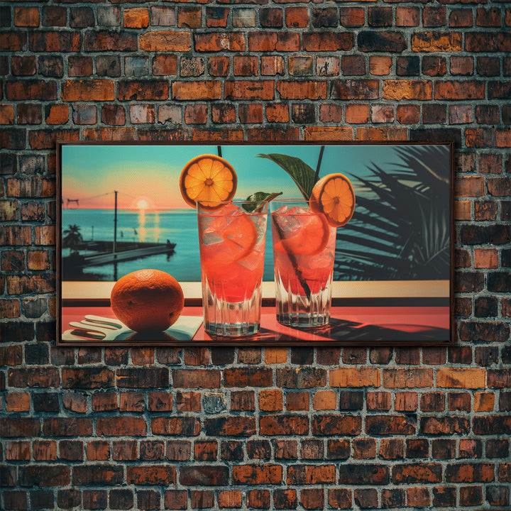 Cantarito Cocktail Wall Art, Framed Canvas Print, Bar Decor, Basement Bar Wall Art, Vaporwave Aesthetic Wall Decor, Bar Cart Art