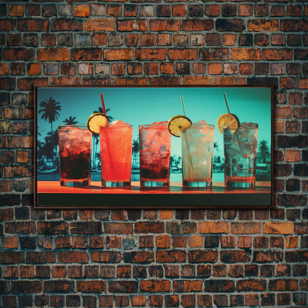 Vaporwave Cocktail Wall Art, Framed Canvas Print, Bar Decor, Basement Bar Wall Art, Vaporwave Aesthetic Wall Decor, Bar Cart Art