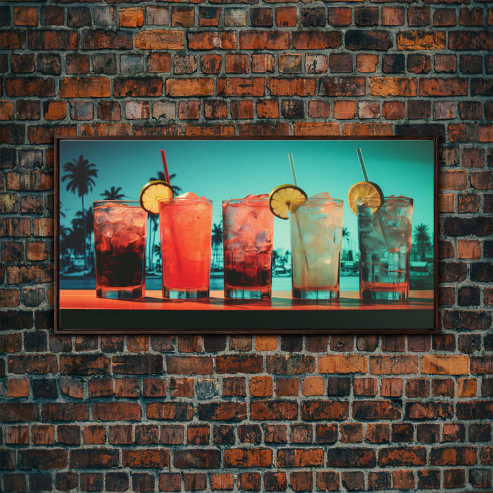 Vaporwave Cocktail Wall Art, Framed Canvas Print, Bar Decor, Basement Bar Wall Art, Vaporwave Aesthetic Wall Decor, Bar Cart Art