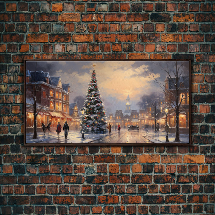 Victorian Christmas Village Winter Wonderland Canvas Print, Framed Wall Art, Christmas Decor, Retro Christmas Oil Painting, Christmas Art