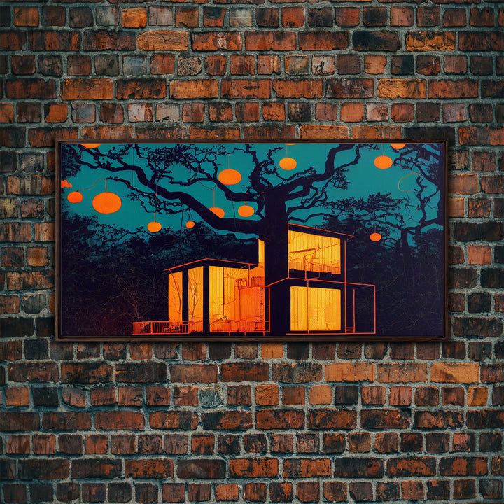 Surrealist Treehouse Art, ready to hang canvas print, cool unique wall decor, framed wall art, Psychedelic Surreal Art, Cool mancave art