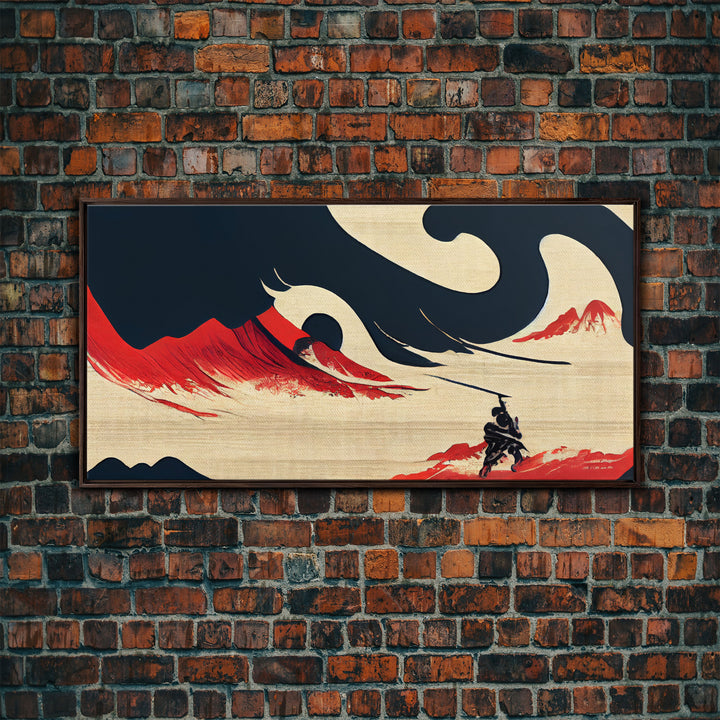 Samurai Fighting The Ocean, ready to hang canvas print wall art, framed canvas wall art, mancave decor