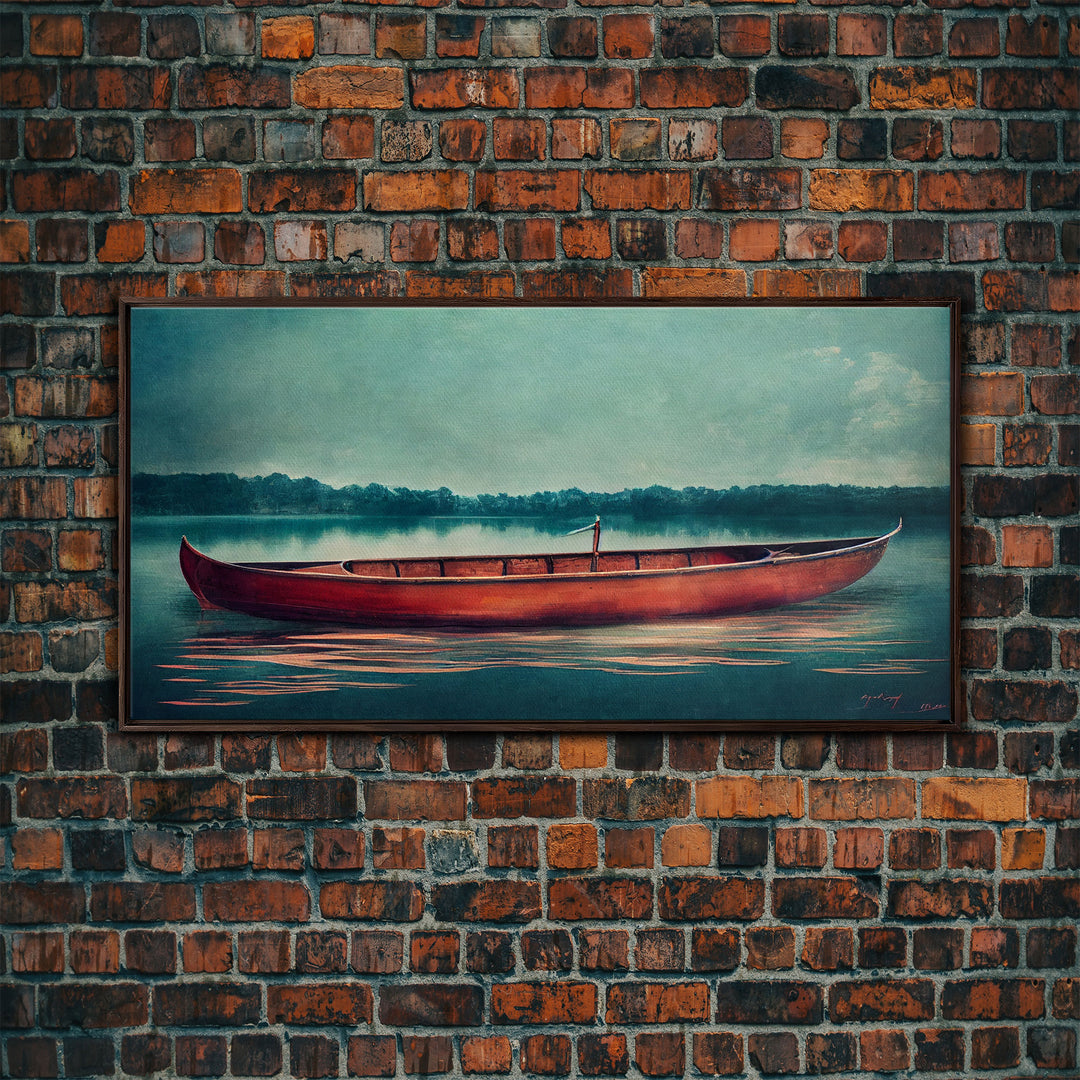 Painting of a Canoe, Lakehouse Art, ready to hang canvas print wall art, framed canvas wall art, mancave wall art