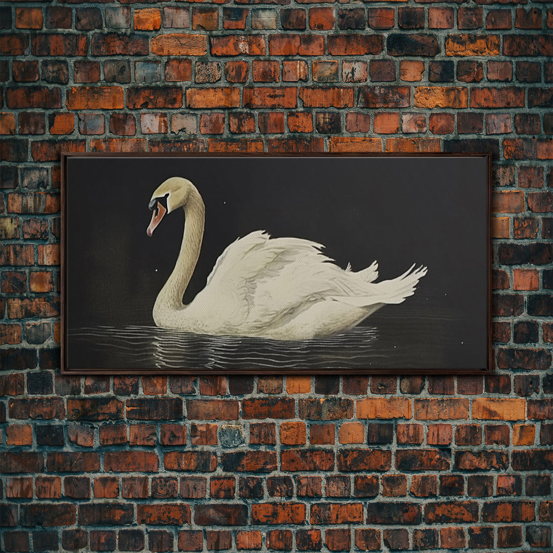 The Black Swan, Vintage Framed Canvas Art, Framed Vintage Print, Vintage Painting, Black Swan Art, Girls Room or Nursery print