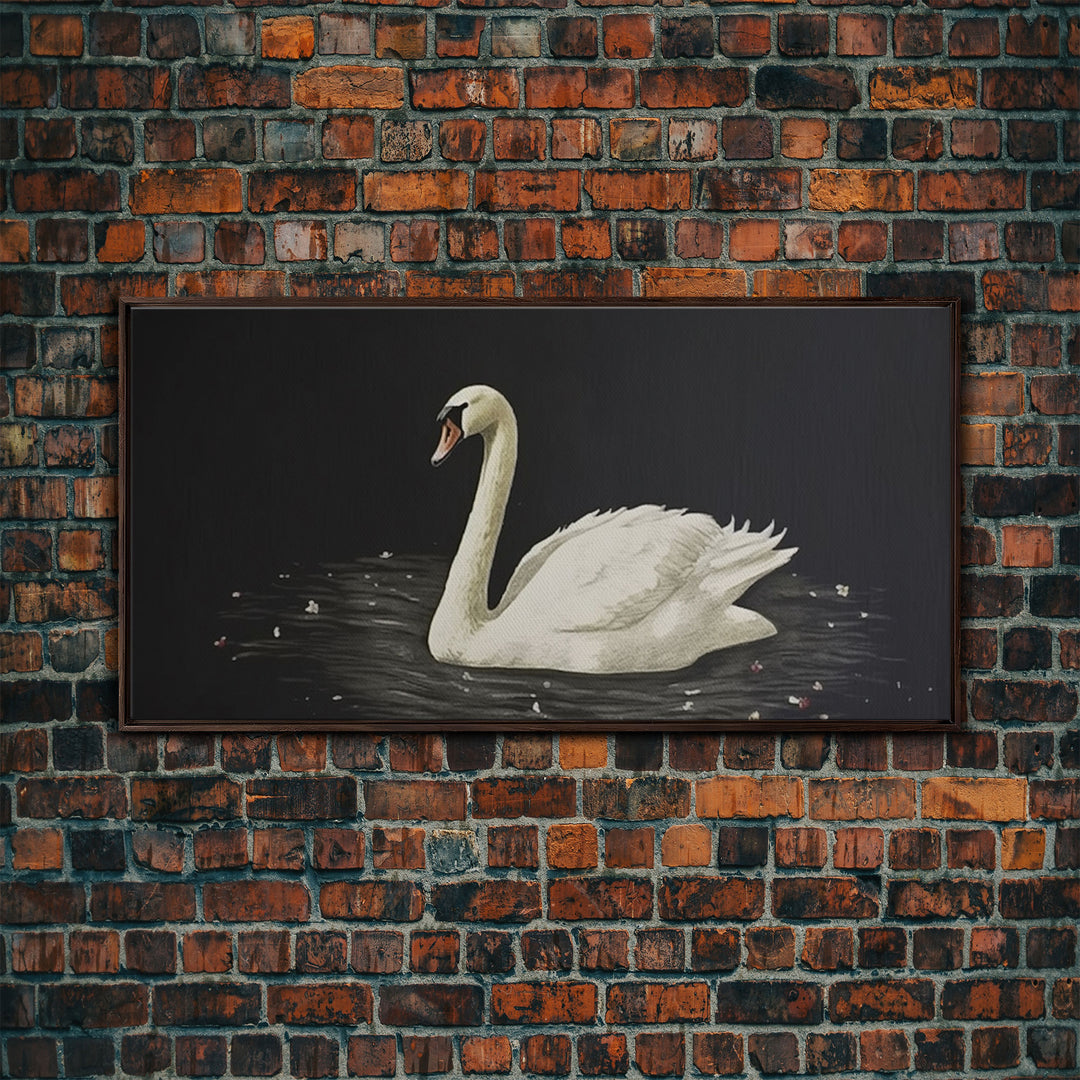 The Black Swan, Vintage Framed Canvas Art, Retro Framed Vintage Print, Vintage Painting, Black Swan Art, Girls Room or Nursery print