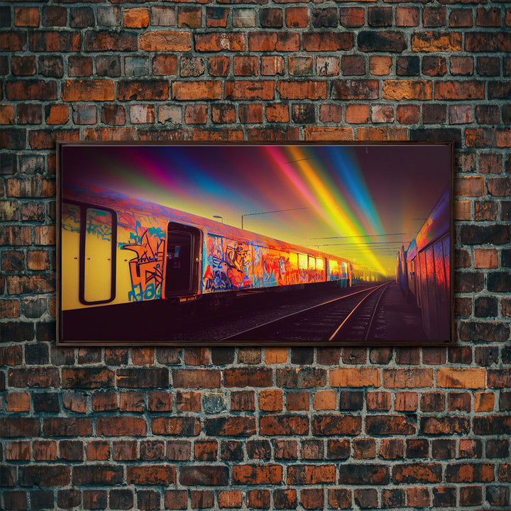 Box car graffiti art, wall decor, train box car, ready to hang canvas print wall art, rainbow train wall art