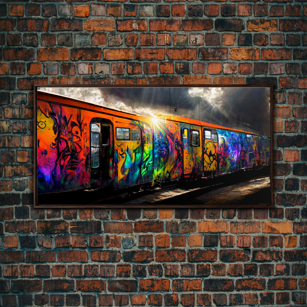 Box car graffiti art, wall decor, train box car, ready to hang canvas print wall art, rainbow train wall art