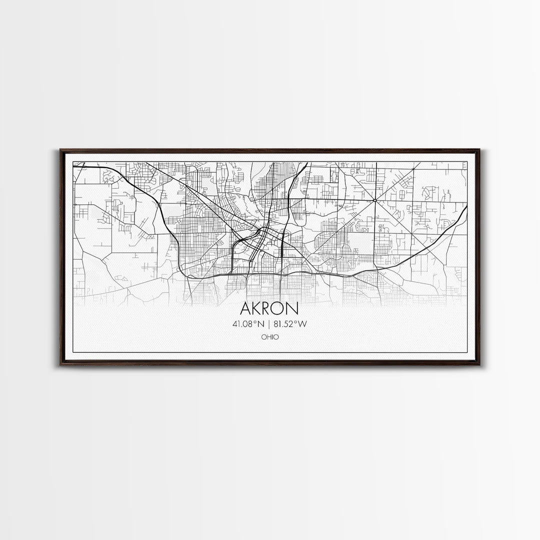 Akron Street Map, Ohio Map, Map Print, Modern Art, Wall Art, Canvas Print, Wall Hanging, Office Wall Décor, Couples Gift, City Map Canvas