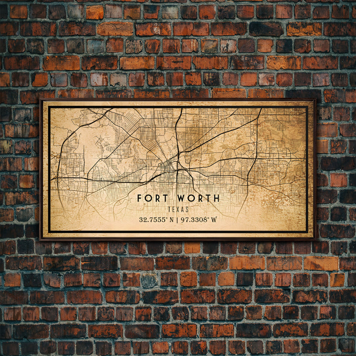 Fort Worth map print poster or framed canvas, Texas map print poster canvas, Fort Worth city map print poster canvas, Panther City