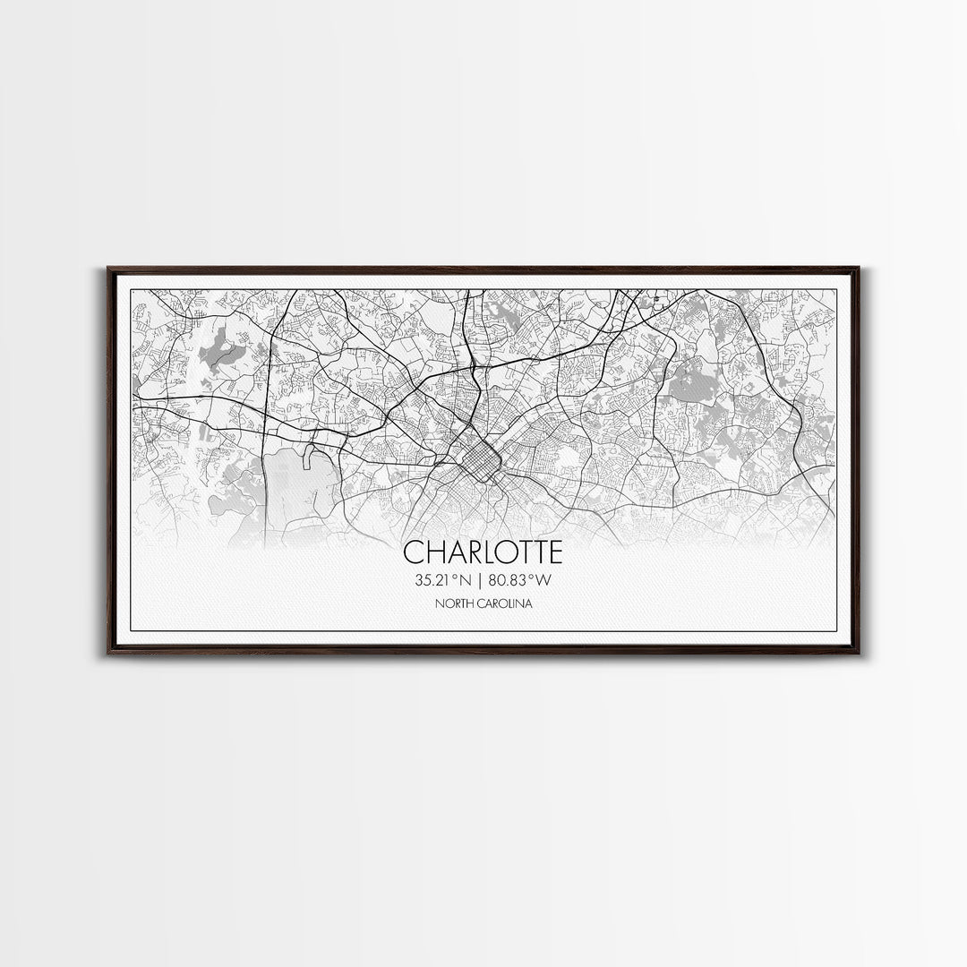 Charlotte Street Map, North Carolina Map, Map Print, Modern Art, Wall Art, Canvas Art, Wall Art Framed, Appreciation Gift, Couple Wall Art