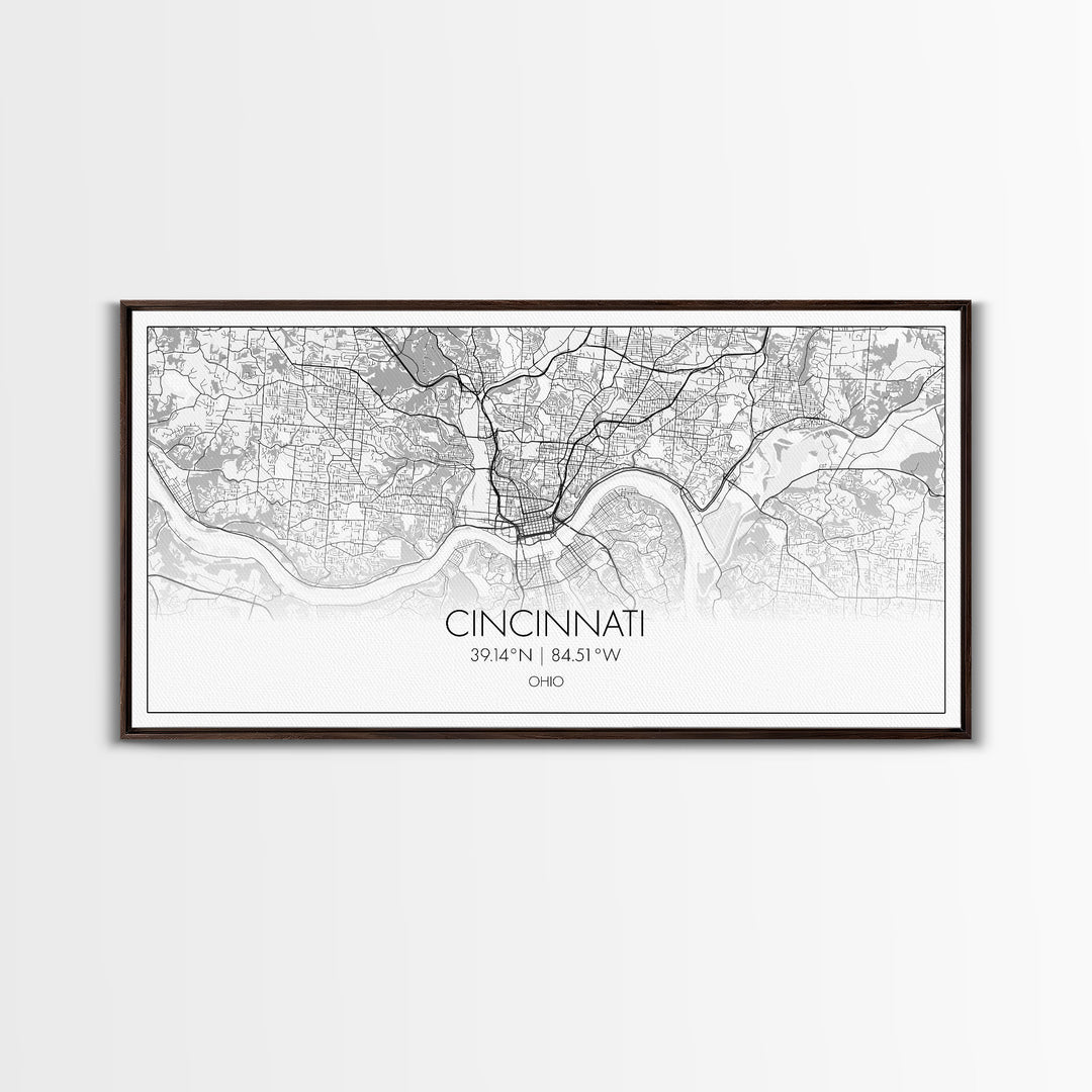 Cincinnati Street Map, Ohio Map, Map Print, Modern Art, Wall Art, Canvas Art, Garage Art, Educational Wall Art, Above Desk Décor, Room Décor