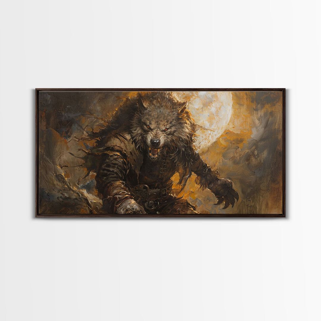 There Werewolf, Dark Academia Portrait, Framed Canvas Print, Victorian Werewolf Oil Painting, Spooky Decor