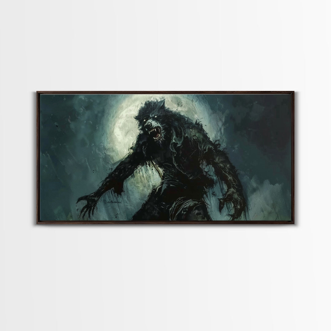 There Werewolf, Dark Academia Portrait, Framed Canvas Print, Victorian Werewolf Oil Painting, Spooky Decor