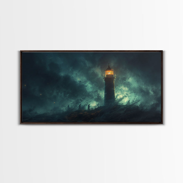 Spooky Haunted Light House Framed Canvas Print - Halloween Decor - Spooky Season Wall Art - Halloween Unique Wall Decor