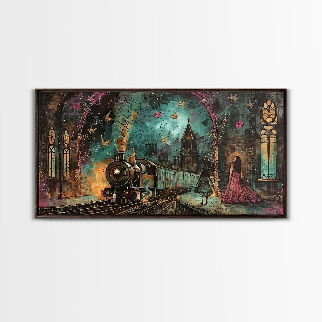 Spooky Haunted Railway, Spooky Wall Art, Framed Canvas Print, Unique Halloween Wall Art Gift Idea, Halloween Props