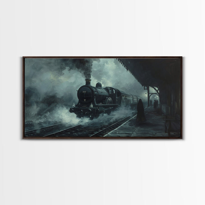 Spooky Haunted Steam Train, Spooky Wall Art, Framed Canvas Print, Unique Halloween Wall Art Gift Idea, Halloween Props